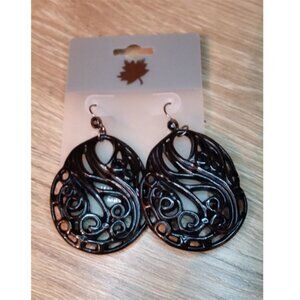 Nwt Black Carved Acrylic Faux Onyx Look Earrings Abstract Modernist Statement